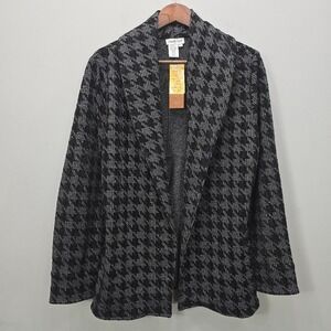 NWT Coldwater Creek‎ Open Front Cardigan L Black Gray Houndstooth Deadstock USA